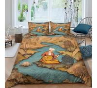 kaiyun Player Sitting by The River Bedding Set 3D Printed Persian Miniature Duvet Cover Soft Microfiber Quilt Cover Comforter Cover 3 Piece for Teens Boys Girls King(220x240cm)