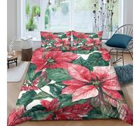 kaiyun Pointsetta Floral Watercolor Printed Duvet Cover Set 3 Piece Microfiber Quilt Cover 3D Patterned Easy Care Bedding Set - Shrink & Fade Resistant Double（200x200cm）