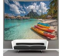 kaiyun Polynesian Island Beach with Huts Rising Above The Lagoon Waters Tapestry Wall Hanging, for Bedroom Decor Birthday Party Celebration Or Garden Backdrop 180cmx230cm