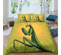 kaiyun Praying Mantis Printed Comforter Cover Set 3D Print Sun Rays Cartoon Quilt Covers Microfibre Bedding 3 Pcs Set with Pillow Case for Kids Teens Adults Double（200x200cm）