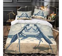 kaiyun Praying Mantis Printed Duvet Cover,3Pcs with Pillowcase Bedding Bed Set,Microfibre Quilt Covers,3D Print Dancing on The Beach, for Children Kids Boys Girls Super King（260x220cm）