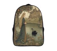 kaiyun Princess with Long Golden Hair Standing by The Lake, Medieval Castle Backpack Rucksack Lightweight with School Bag for Boys And Girls Kids Bags Christmas,Back to School Gift,39x29x16cm