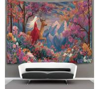 kaiyun Princess with Long White Hair Riding on The Back of A Deer Decorations Tapestry 3D Printing Wall Blanket Wall Hanging for Living Room Bedroom Dorm Decor 130cmx150cm