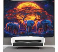 kaiyun Psychedelic Elephants on The Savannah Tapestry Full Moon Wall Hanging for Bedroom Home Decor HD Printing Living Room, Dorm 70cmx100cm