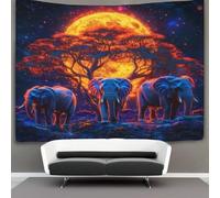 kaiyun Psychedelic Elephants on The Savannah Tapestry Wall Hanging Full Moon Wall Art for Living Room Bedroom Dorm 180cmx230cm