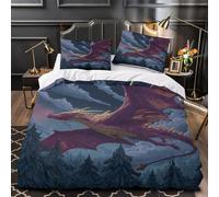 kaiyun Purple Dragon 3D Duvet Cover 3 Piece Set, Flying in The Night Sky Printed Bedding Set, Microfibre Quilt Cover, with Pillowcase Super King(260x220cm)