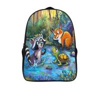 kaiyun Raccoons Playing And Frolicking in The Stream Backpacks Turtles Foxes 3D Printed Daypack for Boys Girls And Middle School Students 16 inch Large Capacity Bookbags