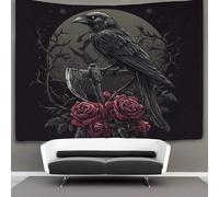 kaiyun Raven on Axe Tapestry,Gothic Dark Art Style Wall Hanging,Wall Art for Bedroom Aesthetic Home Decoration for Living Roombedroom 130cmx150cm