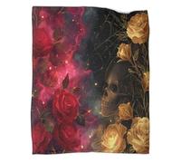kaiyun Red And Black Pattern Blanket Roses Spider Web Skull Novel Design Dormitory Soft Comfortable Fluffy Bedding Four Seasons 60x80inch(150x200cm)