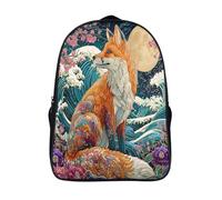 kaiyun Red Fox, Crashing Waves And Cherry Blossoms Boys Girls Babies Toddler Backpack Side Hidden Pockets,with Adjustment Buckle Kids Travel Bag For, 39x29x16cm