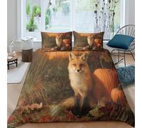 kaiyun Red Fox, Pumpkins And Fallen Leaves 3D Printed Duvet Cover Set,Microfibre Bedding Sets with Pillowcase Comforter Cover for Children Kids Boys Girls King（220x240cm）