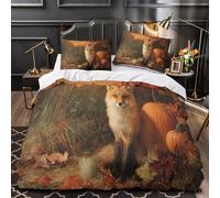 kaiyun Red Fox, Pumpkins And Fallen Leaves 3PCs Duvet Cover Sets, 3D Printing Themed, Comfortable, Soft Bedding Set Bedroom Decor Super King（260x220cm）
