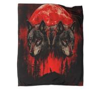 kaiyun Red Moon Wolves Blanket - Versatile Warm Bedding Fantasy Art Style Soft And Comfortable Travel Bed Throws And Patchwork Quilts 60x80inch(150x200cm)