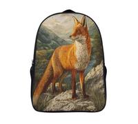 kaiyun Red Orange Fox Standing on A Rock Childrens Premium School Travel Bag with Side Hidden Pockets,Mountains And River Bookbag for Boys Girls,Adjustment Buckle Rucksack 16 inch