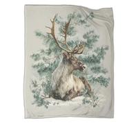 kaiyun Reindeer in Winter Forest with Snow And Slender Pine Branches Outdoor Camping Printed Soft Breathable Warm Blanket Four Seasons Bedroom Bedspread 80x90inch(200x230cm)
