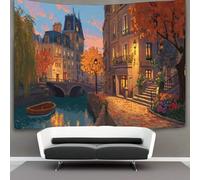kaiyun Romantic Riverside Street in Paris Decorations Tapestry 3D Printing Wall Blanket Wall Hanging for Living Room Bedroom Dorm Decor 180cmx230cm
