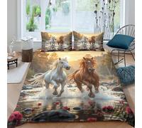 kaiyun Running Horses Duvet Cover Set 3D Print Bedding Wild Scene Pattern Microfibre With Pillowcase For Kid Teens Adults Super King（260x220cm）