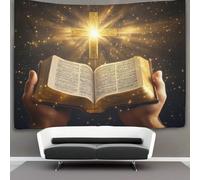 kaiyun Sacred Bible Decorations Tapestry Religious Symbol Style 3D Printing Wall Blanket Wall Hanging for Living Room Bedroom Dorm Decor 100cmx150cm