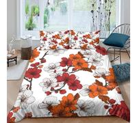 kaiyun Sakura Five Leaf Geometric Flowers Duvet Cover 3 Piece 3D Print Quilt Bedding Set With Pillowcase, Microfibre Comforter Cover King(220x240cm)