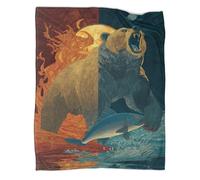 kaiyun Salmon, The Bear Roars in Celebration of Victory Pattern Blanket Novel Design Dormitory Soft Comfortable Fluffy Bedding Four Seasons 60x80inch(150x200cm)