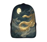 kaiyun Schoolbag Full Moon Night Lightweight Backpack Teenagers Rucksack Golden Snake in The Sky Bookbag Casual Daypacks with for Boys Girls 16 inch