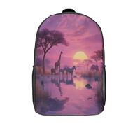 kaiyun Schoolbag Sunset at Lake Sam, Where Animals Drink Water in Harmony Lightweight Backpack Teenagers Rucksack Bookbag Casual Daypacks with for Boys Girls 17inch