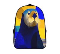 kaiyun Sea Otter Minimalist Vector Portrait Childrens Premium School Travel Bag with Side Hidden Pockets, Bookbag for Boys Girls,Adjustment Buckle Rucksack 16 inch
