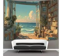 kaiyun Seaside Bookstore Facing The Sea Decorations Tapestry Morning Sunshine 3D Printing Wall Blanket Wall Hanging for Living Room Bedroom Dorm Decor 180cmx230cm