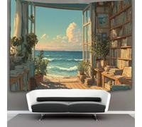 kaiyun Seaside Bookstore Facing The Sea Tapestry,Morning Sunshine Art Wall Hanging Decoration for Living Room Bedroom & Dorm 70cmx100cm