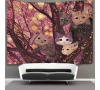 kaiyun Seven Kittens And A Big Tree in The Forest Tapestry Wall Hanging for Bedroom Home Decor HD Printing Living Room, Dorm 70cmx100cm