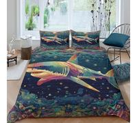 kaiyun Shark 3D Effect Printed Duvet Cover Set with Pillow with Zipper Cases 3 Piece Bedding Set Microfibre Easy-Care King（220x240cm）