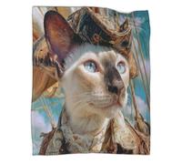 kaiyun Siamese Cat in Pirate Costume Driving A Sailboat Outdoor Camping Printed Soft Breathable Warm Blanket Four Seasons Bedroom Bedspread 40x50inch(100x130cm)