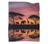 kaiyun Silhouettes of Elephants, Giraffes, And Lions Pattern Blanket Novel Design Dormitory Soft Comfortable Fluffy Bedding Four Seasons 80x90inch(200x230cm)