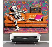 kaiyun Skeleton Listening to Music Happily Tapestry, Wall Art Aesthetic Home Decoration for Living Room Dorm 150cmx200cm