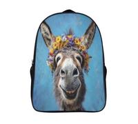 kaiyun Smiling Donkey Wearing A Flower Crown Kids Preschool Travel Backpack Kindergarten Schoolbag Bookbag For Girls Boys 16 inch