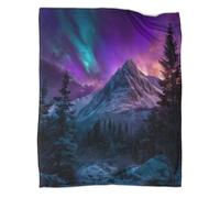 kaiyun Snow-covered Rocky Mountains, Northern Lights Pattern Blanket Novel Design Dormitory Soft Comfortable Fluffy Bedding Four Seasons 60x80inch(150x200cm)