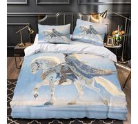 kaiyun Snow Guardian on Horseback 3D Duvet Cover,Microfibre Bedding Sets, Easy-Care Frozen Lake Printed Quilt Covers, 3 Piece Comforter Cover for Kids Teens Super King(260x220cm)