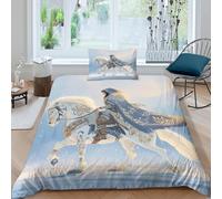 kaiyun Snow Guardian on Horseback 3D Printed Comforter Cover Sets Frozen Lake Duvet Cover 3 Piece Microfibre Bedding Quilt Covers with Pillowcase And Zipper Single(135x200cm)