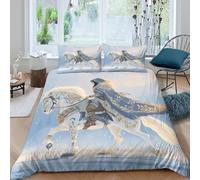 kaiyun Snow Guardian on Horseback Duvet Cover 3 Piece 3D Print Frozen Lake Quilt Bedding Set With Pillowcase, Microfibre Comforter Cover Double(200x200cm)