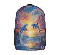 kaiyun Sparkling Blue Dolphin in The Ocean Boys Girls Babies Toddler Backpack Side Hidden Pockets,Rainbow Butterfly,with Adjustment Buckle Kids Travel Bag For, 17inch