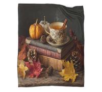 kaiyun Spiced Tea, Books, Pumpkin Leaves, Pine Cones Printed Blanket 3D Design Bedspread Soft Warm Microfiber Throws And Patchwork Quilts 40x50inch(100x130cm)