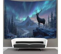 kaiyun Stag Standing in Snowy Pine Forest Tapestry,Northern Lights Wall Hanging,Wall Art for Bedroom Aesthetic Home Decoration for Living Roombedroom 130cmx150cm