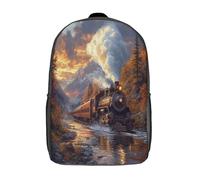 kaiyun Steam Locomotive Passing through Mountains Backpack Rucksack Lightweight with Beautiful River School Bag for Boys And Girls Kids Bags Christmas,Back to School Gift,17inch