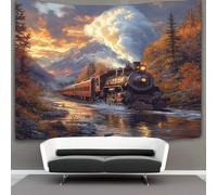 kaiyun Steam Locomotive Passing through Mountains Tapestry Wall Hanging,Beautiful River for Bedroom Decor Birthday Party Celebration Or Garden Backdrop 70cmx100cm