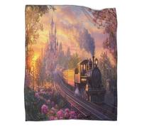 kaiyun Steam Train Blanket - Versatile Warm Bedding Castle at Sunset Soft And Comfortable Travel Bed Throws And Patchwork Quilts 80x90inch(200x230cm)