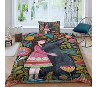 kaiyun Strange Creature And Little Girl 3PCs Duvet Cover Sets, 3D Printing Themed, Comfortable, Soft Bedding Set Bedroom Decor Single（135x200cm）