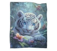 kaiyun Striped White Tiger Blanket,Soft,Comfortable And Warm,3D Jungle Flowers Pattern,Suitable for Home And Camping,50x60inch(127x152cm)