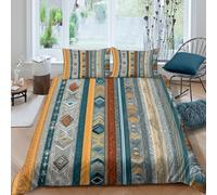 kaiyun Stripes And Geometric Elements Duvet Cover Abstract Tribal Pattern 3D Printed Bedding Set 3Pcs Microfiber Quilt Cover, with Pillowcase Comforter Cover Adults And Teens Double（200x200cm）