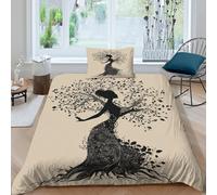 kaiyun Stylized Silhouette of A Woman And The Tree of Life Duvet Cover 3 Pieces Pattern Printed Bedding Bed Linen Sets with Zipper Closure Soft Microfiber Single(135x200cm)