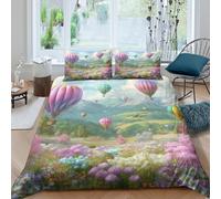 kaiyun Summer Sky Duvet Cover 3 Pieces Colorful Hot Air Balloons Pattern Printed Bedding Bed Linen Sets with Zipper Closure Soft Microfiber King（220x240cm）